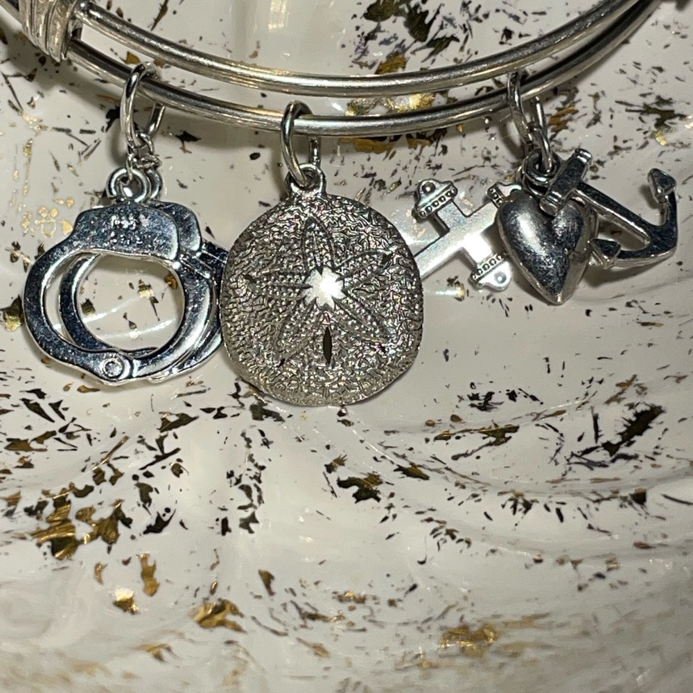 Silver tone bangle charm bracelet